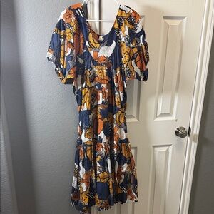 WARM Sola dress marigold navy floran print midi